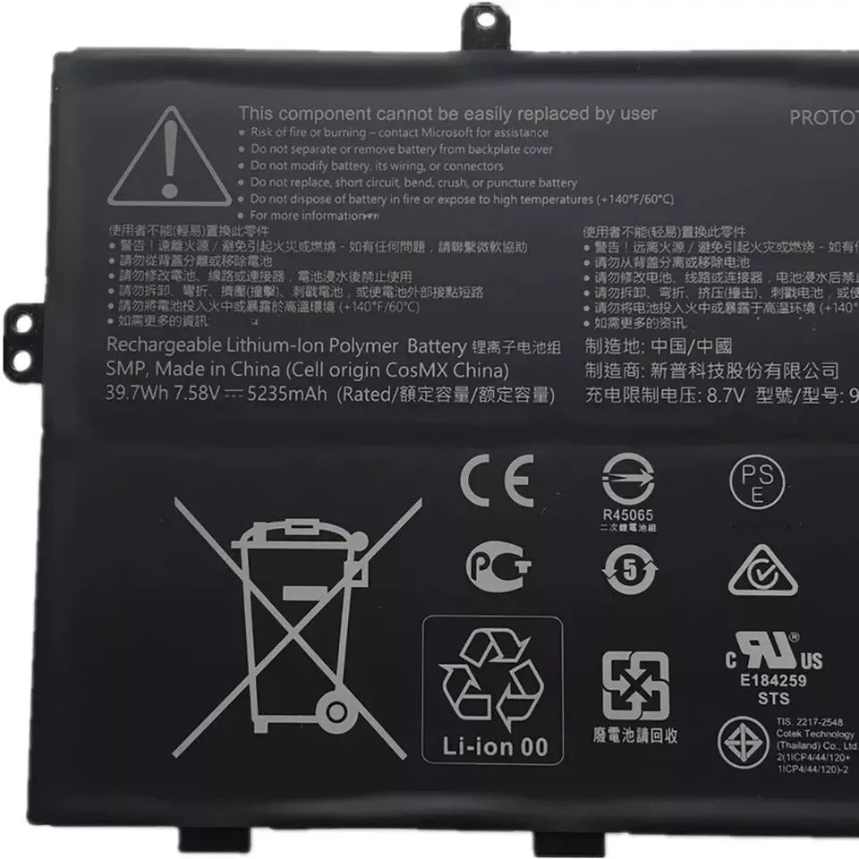 Replacement 916TA135H DYNZ02 Battery For Microsoft Surface Laptop Go Model 1943 12.4-Inch