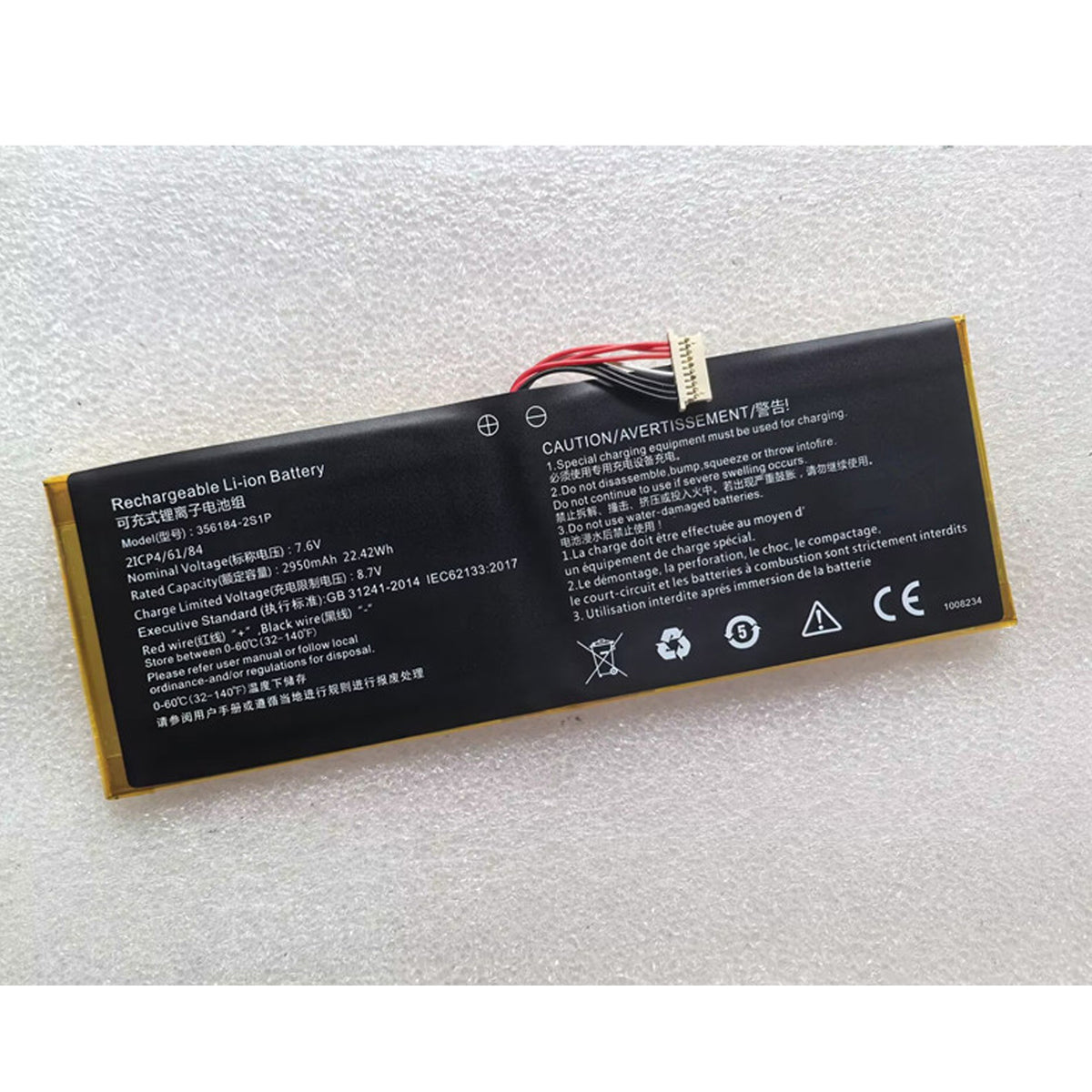 7.6V 2950mAh 356184-2S1P Replacement battery for CHUWI Hi10-Go n5100 Hi10-Go