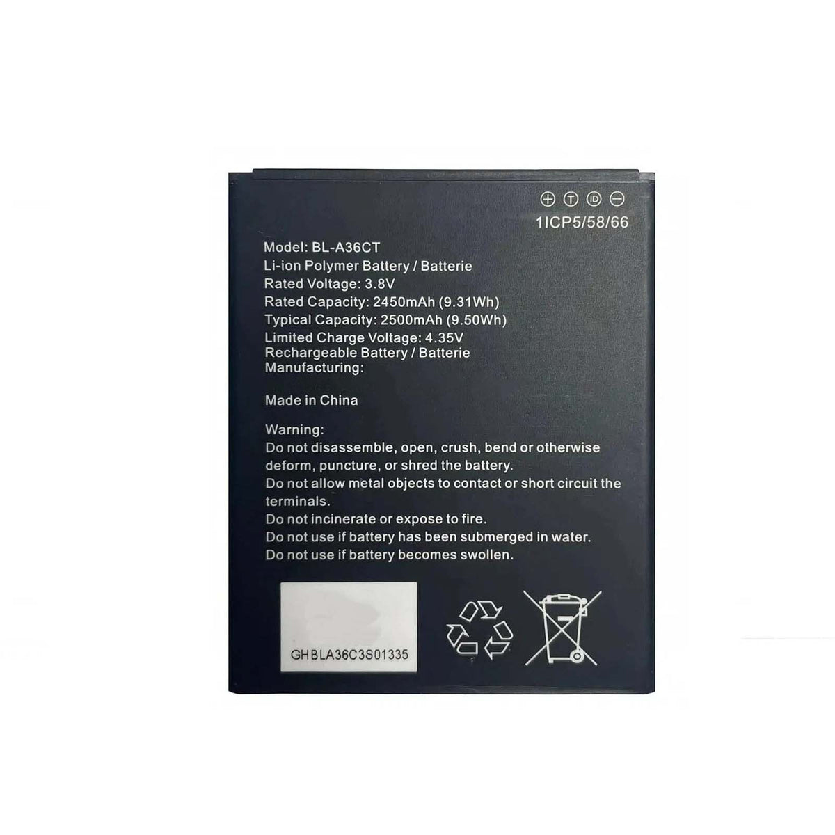 Replacement Phone Battery BL-A36CT for Cricket Debut Smart SL101AE 2450 mAh