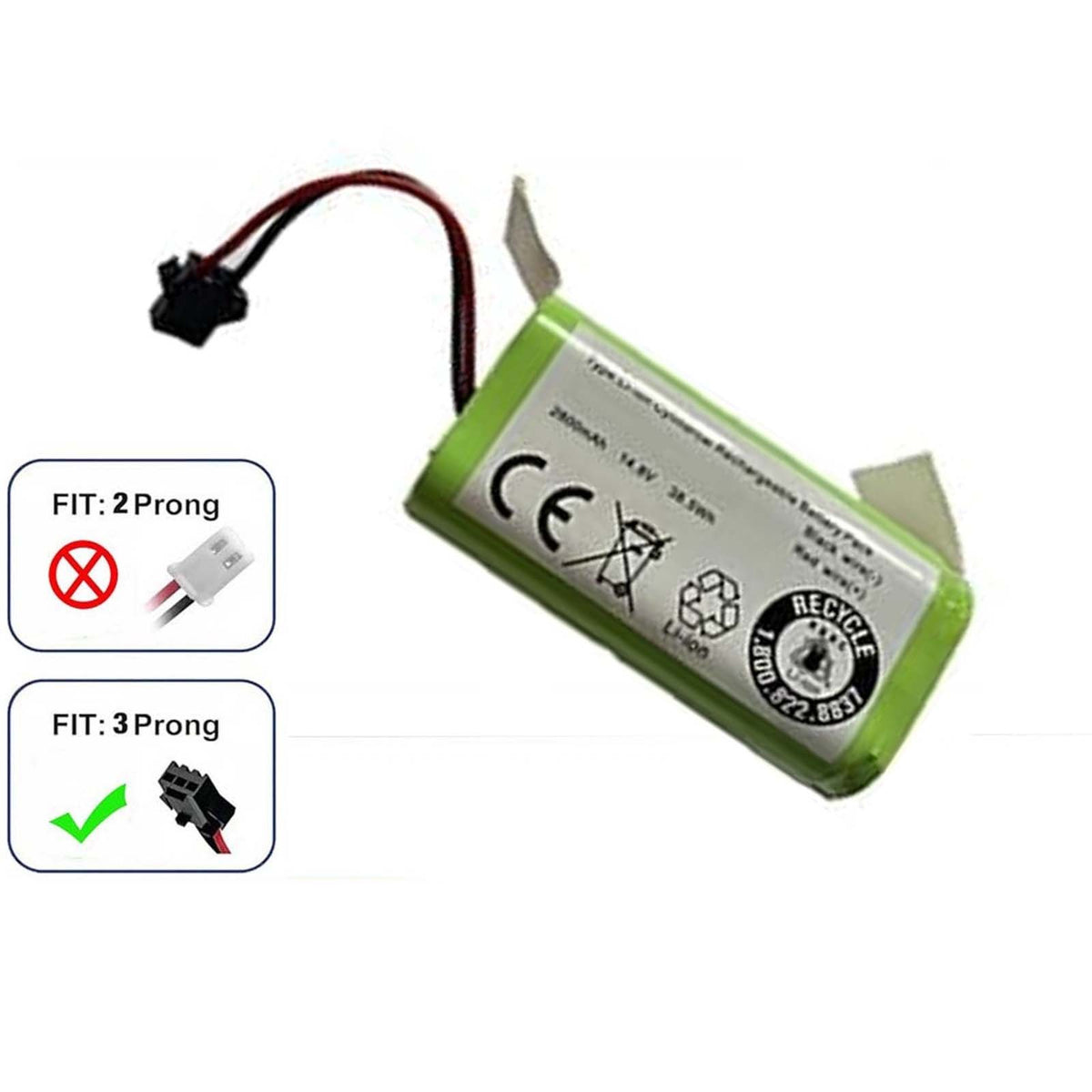2800mAh (3-prongs plug) Replacement Battery for Shark Ion RV750 RV720 RV725 RV700 Models