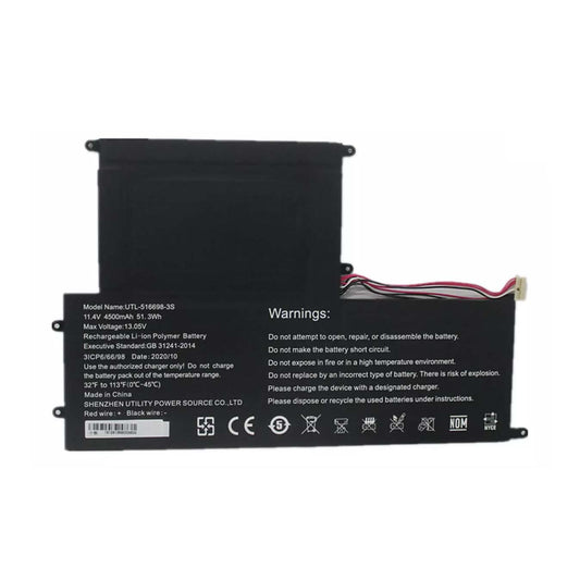 Replacement UTL-516698-3S 516698-3S Battery for Evoo EVC156-1BK EVC156-2BK ECV156-1 ECV15
